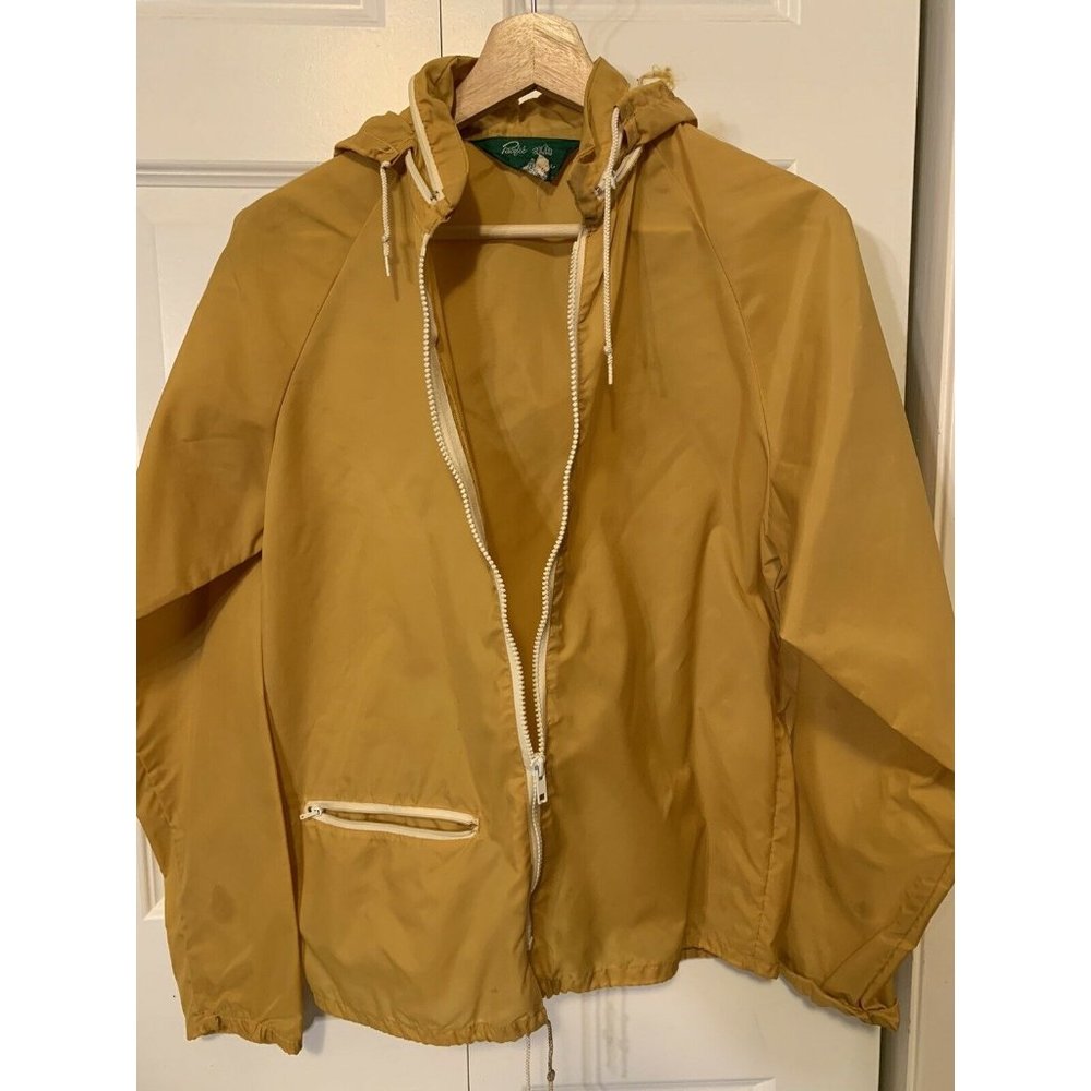 Vintage 80s packable‎ rain wind Nylon Jacket  Pacific Sportswear Sz S USA Gold